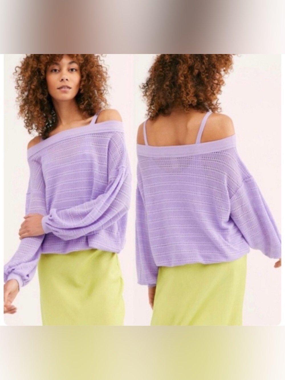 FREE PEOPLE Lilac Sistine Hacci Sweater Off Shoulder Medium - C55-006